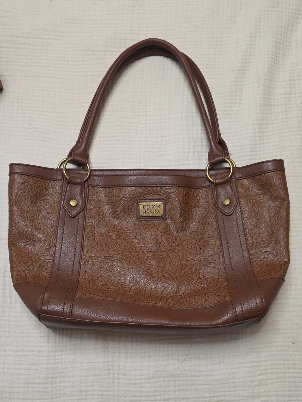 Frye Carved Floral Leather Shoulder Bag in Chestnut Brown